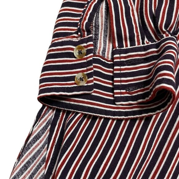 MAEVE ANTHROPOLOGIE Adelaide Poplin Button Down Shirt Red Blue Striped Small - Picture 6 of 11